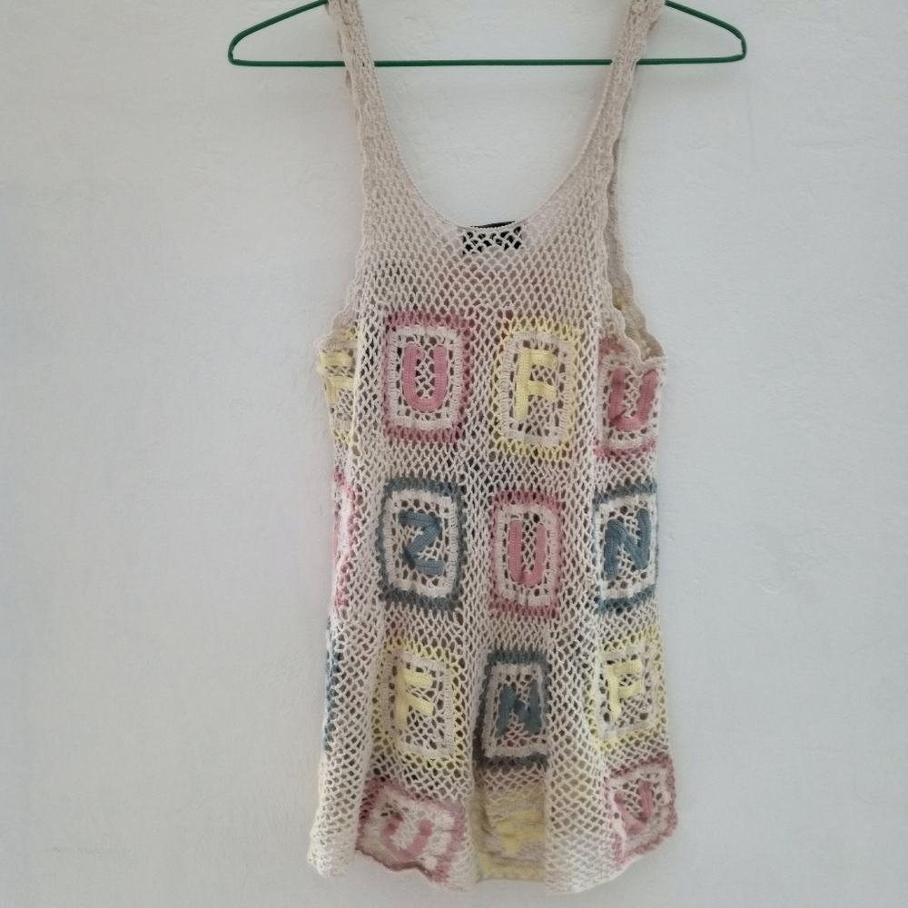 Wildfox FUN Beach Swim Cover Up Crochet Sheer Net Color Alphabet Block Large - Picture 5 of 8